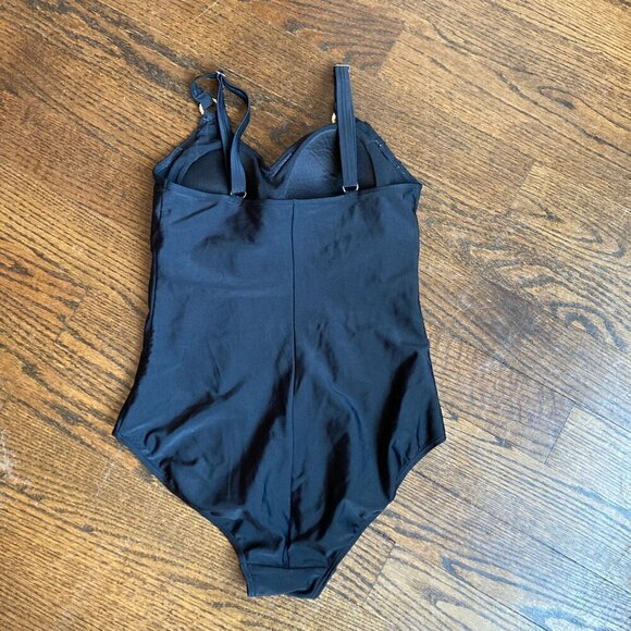 Black One piece bathing suit /waist forming gold ring detail on strap size 16-XL - Picture 5 of 7